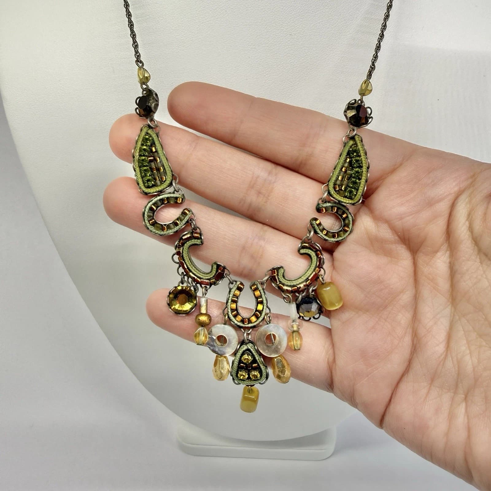 AYALA BAR Multicolor Seed Bead Austrian Crystals Vintage Necklace Jewelry N738