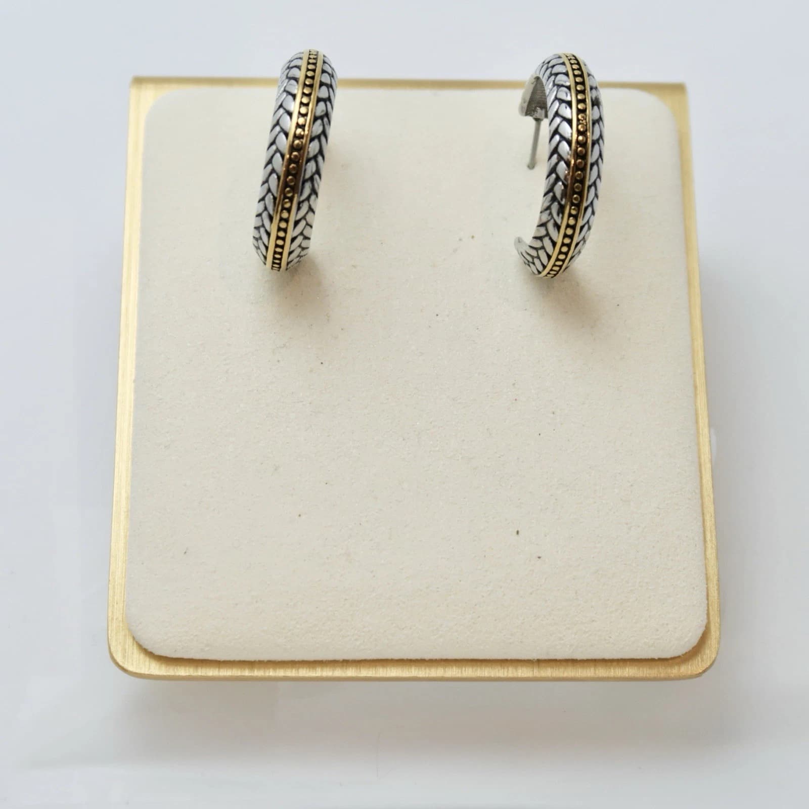 Elegant Two Tone Wide Hoop Braided Filigree Vintage Earring Jewelry E82