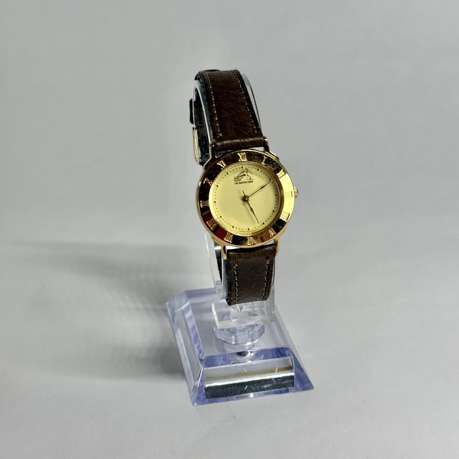 HIS MASTERS Voice Nipper Dog Quartz Gold Tone Women Vintage Watch W669 *WORKING