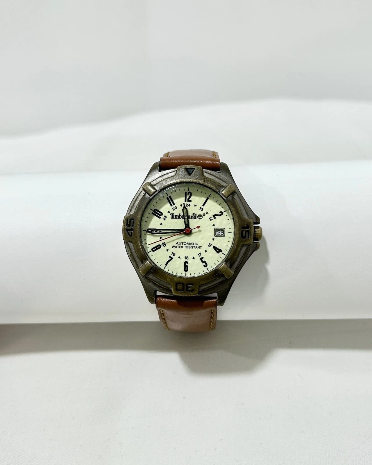 TIMBERLAND Green Dial Leather Band Analog Men Vintage Watch W17 *TICKING