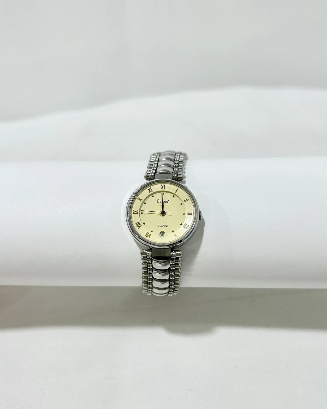 CADET Silver Tone Yellow Dial Analog Quartz Vintage Ladies Watch W21 *TICKING
