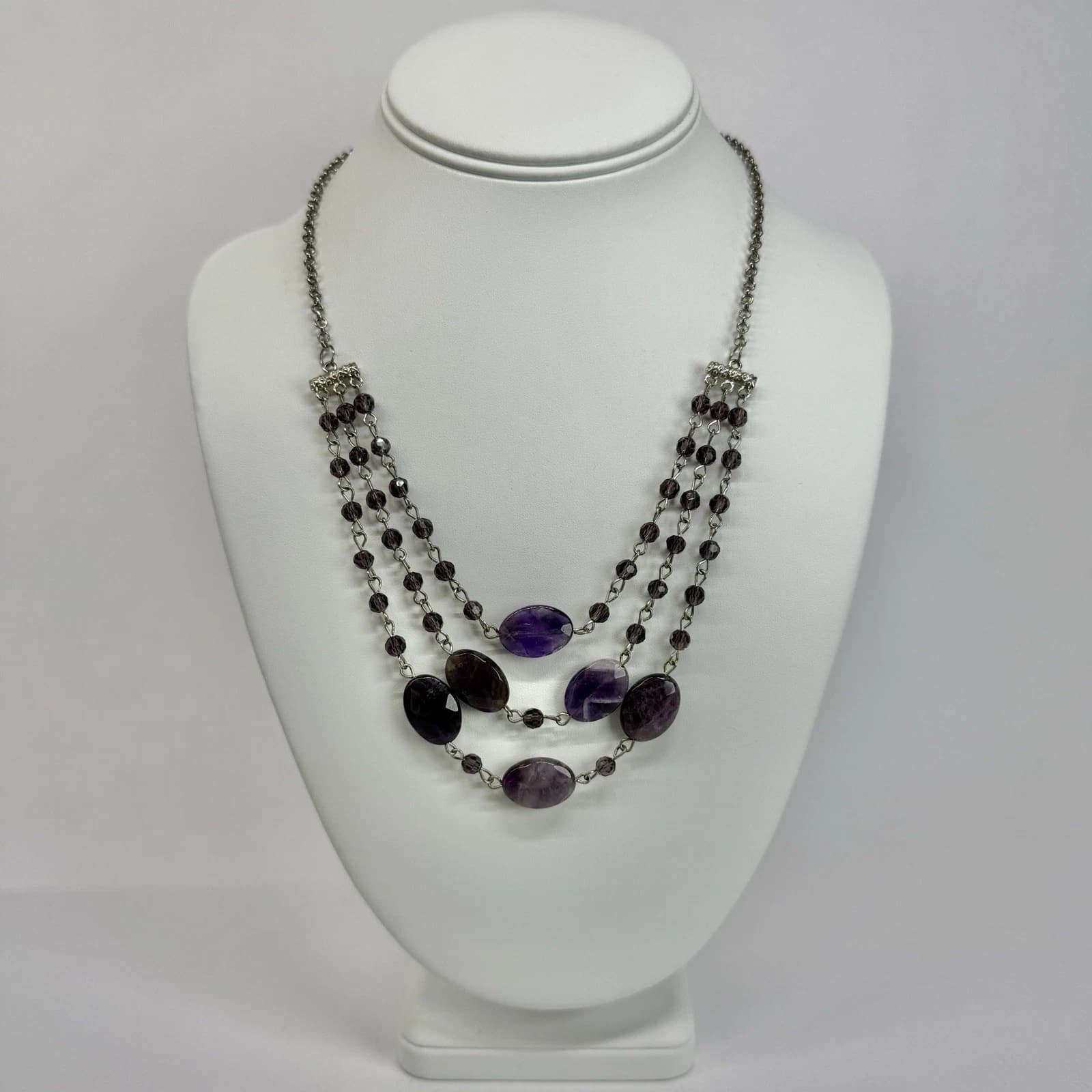 Elegant Multi-Strand Amethyst Faceted Beads Vintage Necklace Jewelry N509