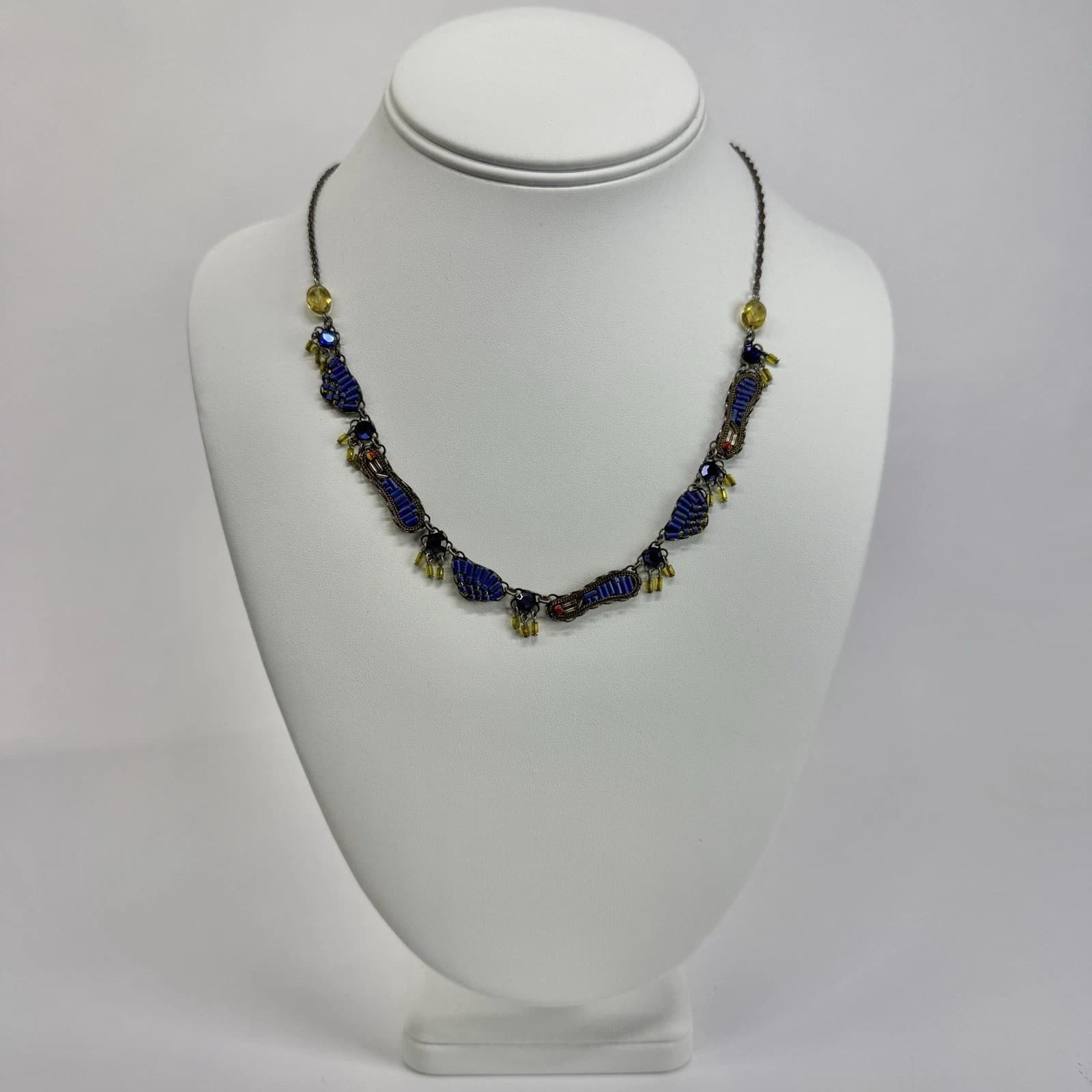 AYALA BAR Multicolor Seed Bead Austrian Crystals Vintage Necklace Jewelry N389