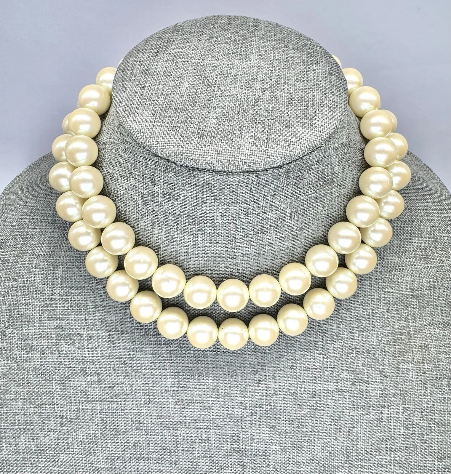 GIVENCHY Faux Pearl Double Strand Crystal Collar Vintage Necklace Jewelry N51