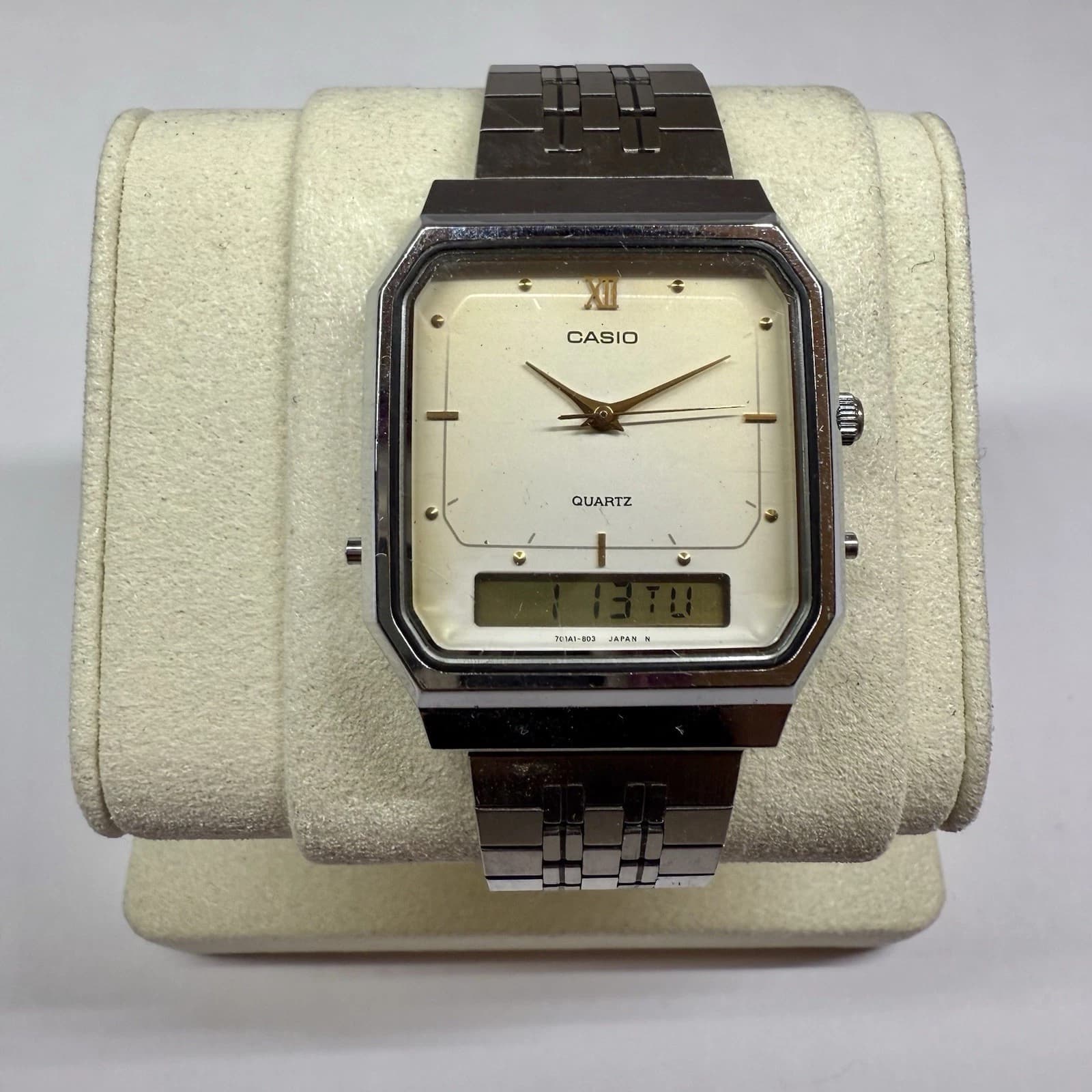 CASIO AQ525 Quartz Silver Tone Analog Digital Men Vintage Watch W116 *WORKING