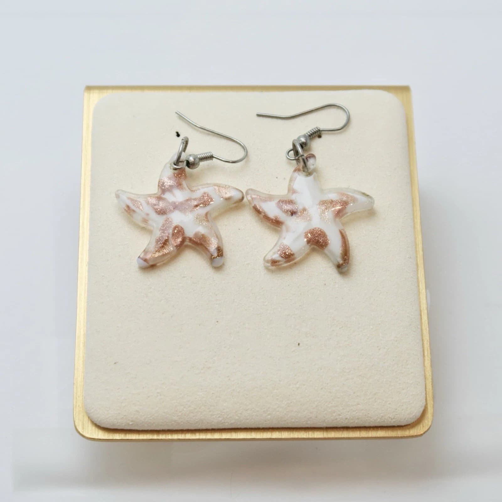 Starfish Murano Art Glass Swirl Vintage Drop Earring Jewelry E28