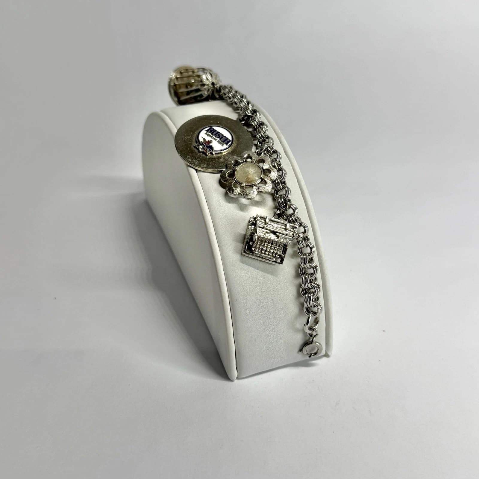 MONET Busch Token Bird Typewriter Silver Tone Vintage Bracelet Jewelry Br299