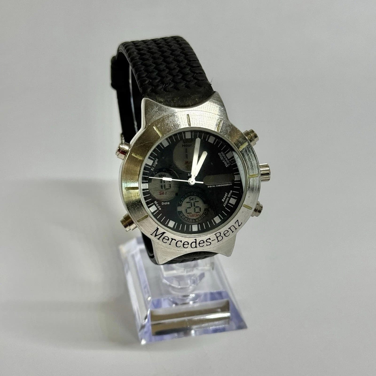 MERCEDES BENZ Analog Digital Chrono Silver Tone Men Vintage Watch W452 *WORKING
