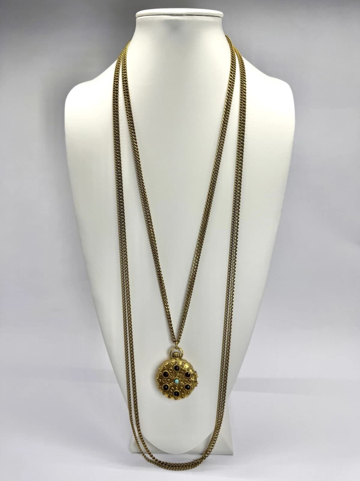 GOLDETTE Locket Pillbox Multi Strand Chain Vintage Necklace Jewelry N41 30”-40”