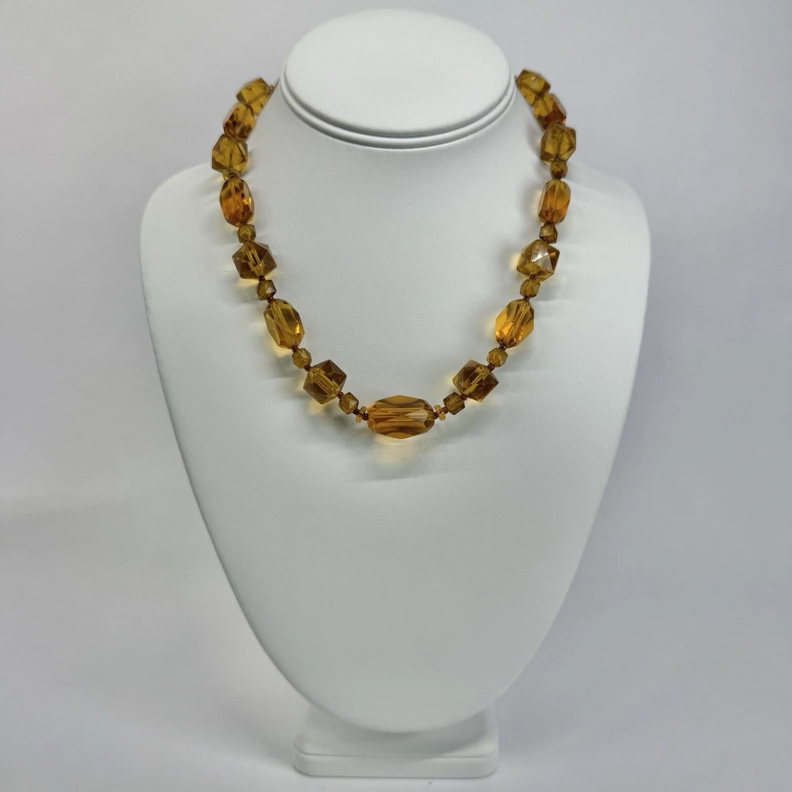 Art Deco Amber Glass Cube Crystal Vintage Necklace Jewelry N418