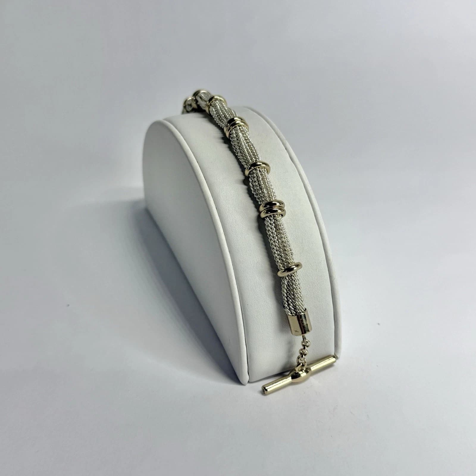 RALPH LAUREN Mesh Multistrand Toggle Silver Tone Vintage Bracelet Jewelry Br293