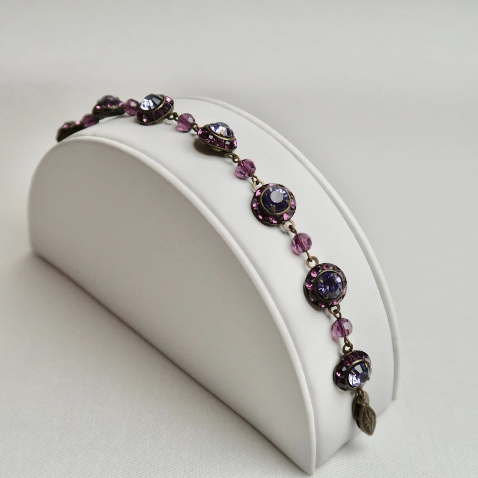 LIZ PALACIO Swarovski Crystal Purple Floral Brass Vintage Bracelet Jewelry Br45
