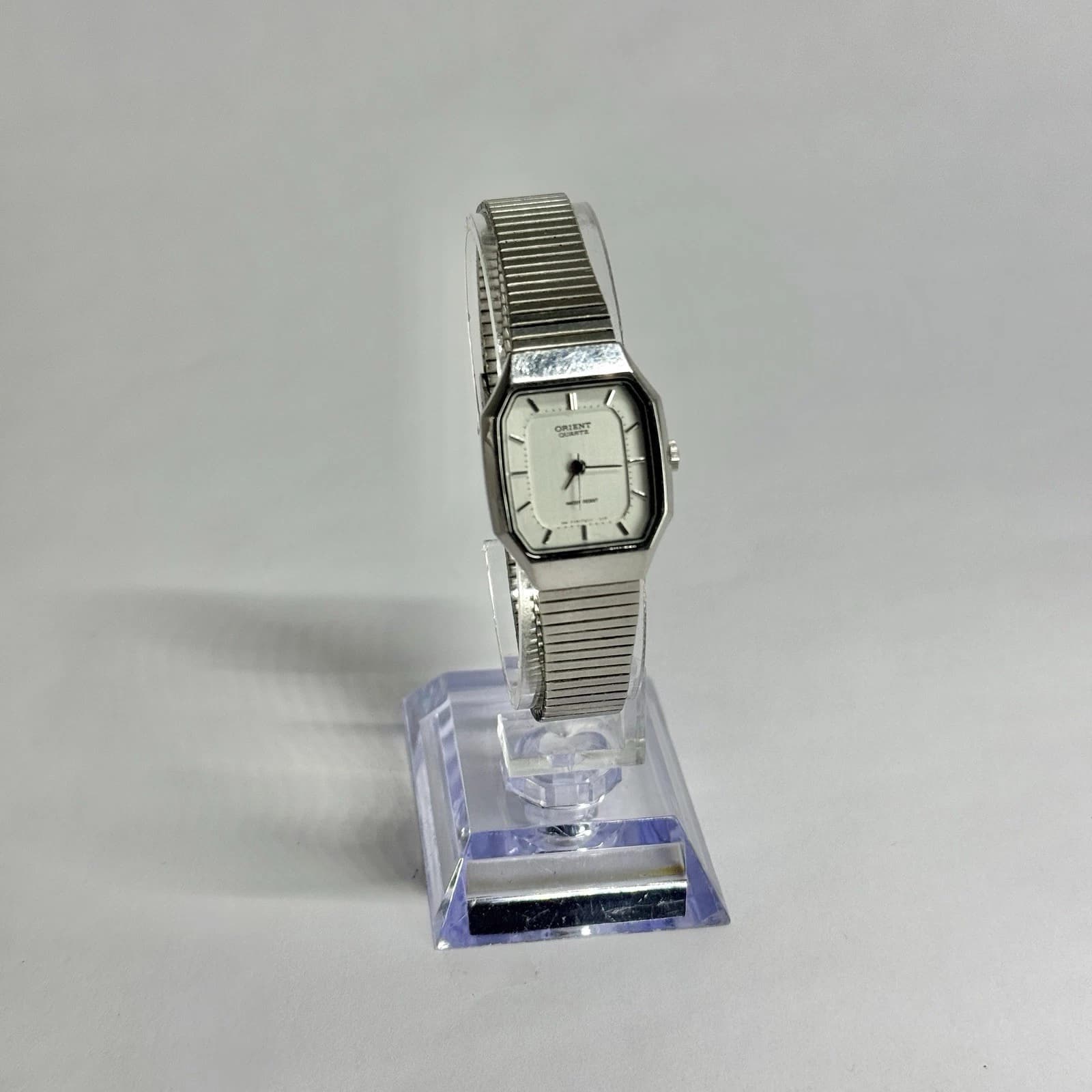 ORIENT E45707-40 Tank Analog Silver Tone Women Vintage Watch W714 *WORKING