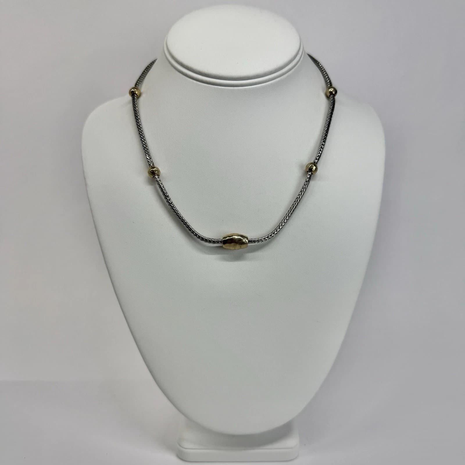 Elegant Hammered Chain Accents Two Tone Vintage Necklace Jewelry N590