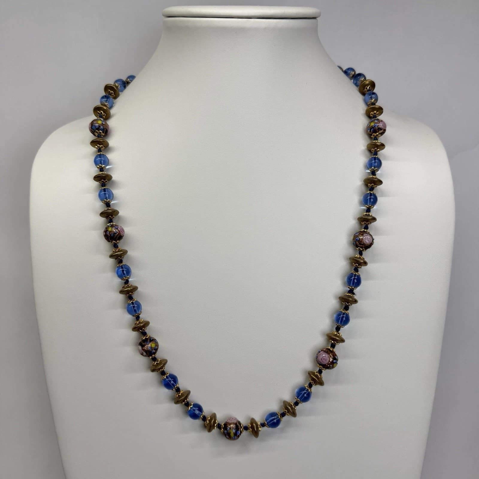 Italian Murano Wedding Cake Glass Bead Colorful Vintage Necklace Jewelry N240