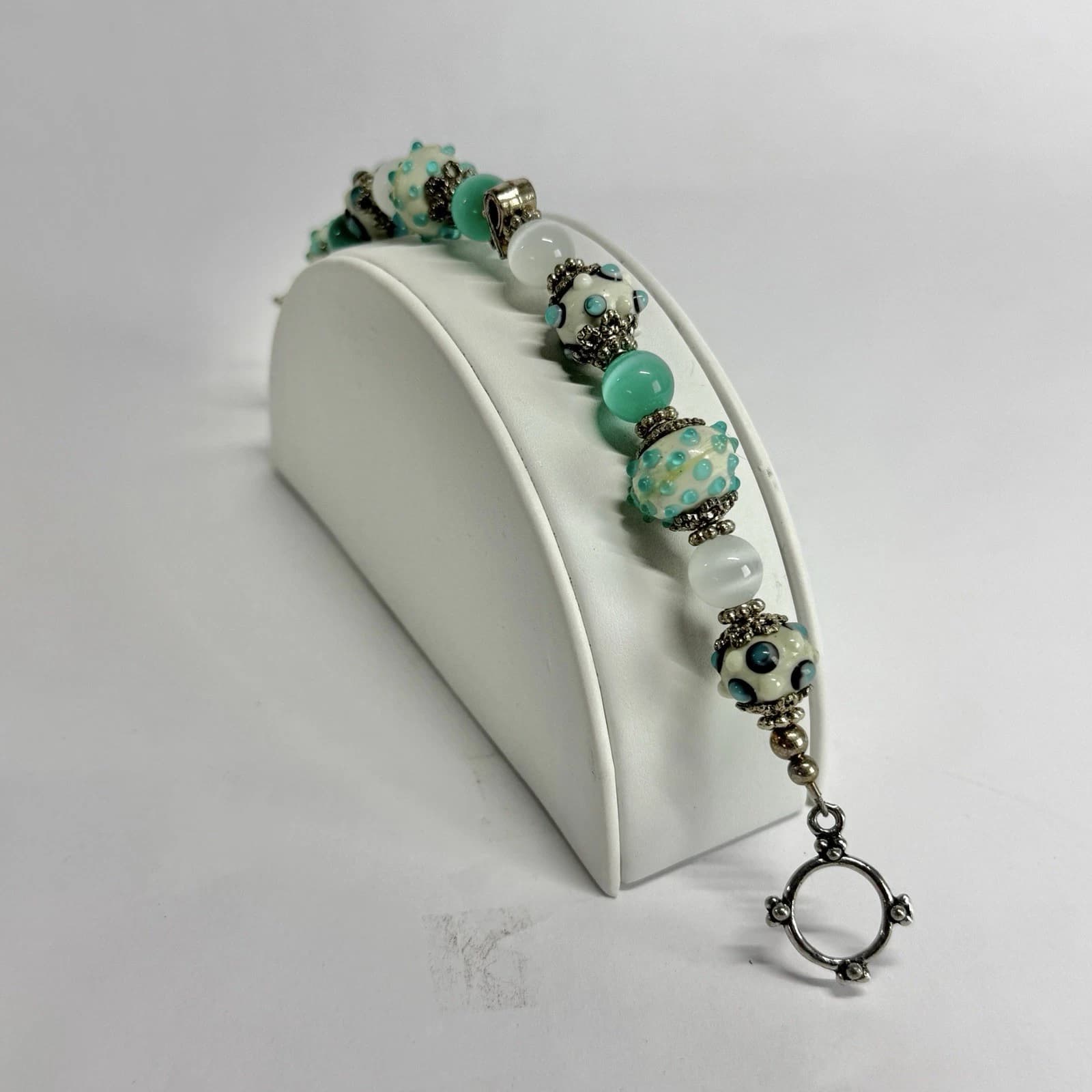 Handmade Lampwork Glass Beads Silver Tone Vintage Bracelet Jewelry Br204