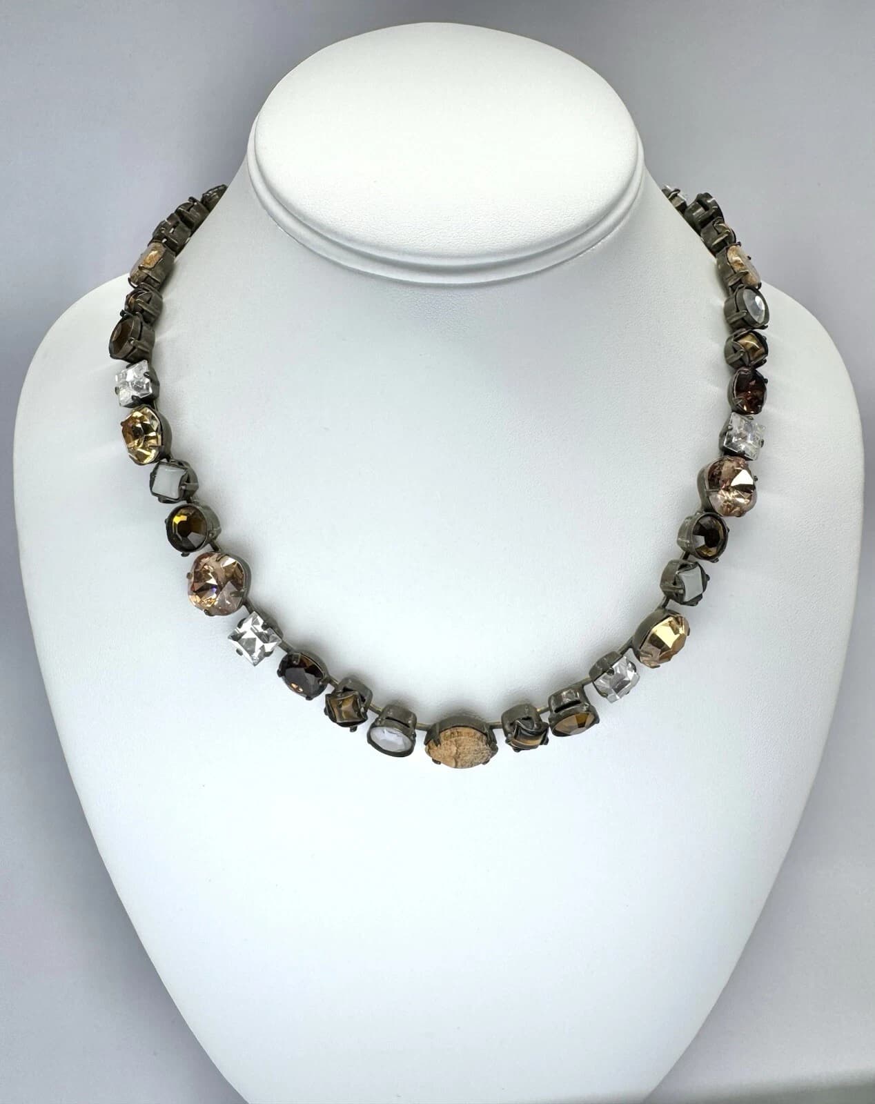 SORRELLI Swarovski Crystal Floral Tennis Necklace Brass Vintage Necklace N71