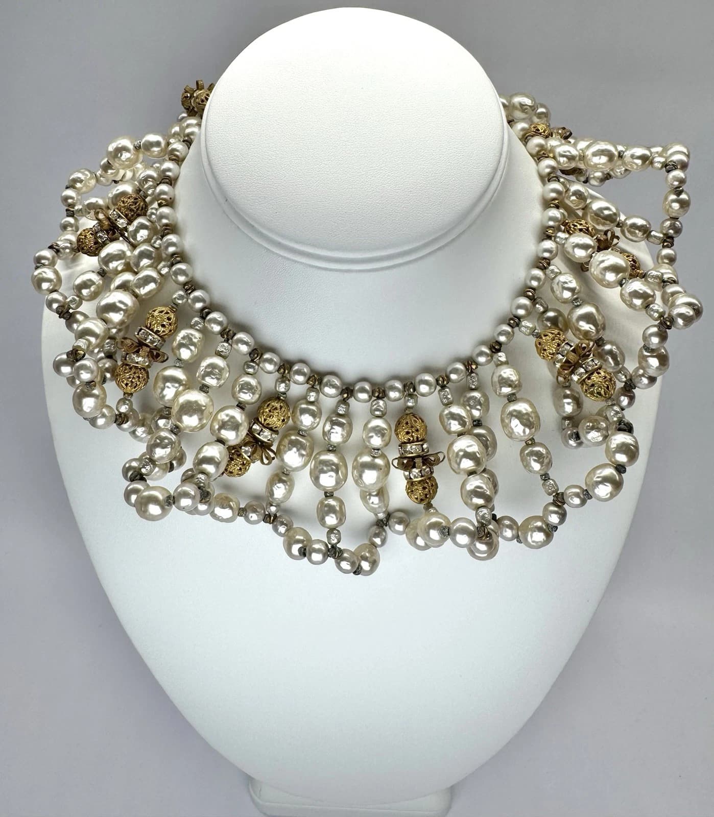 MIRIAM HASKELL Baroque Pearl Filigree Beads Choker Vintage Necklace Jewelry N111