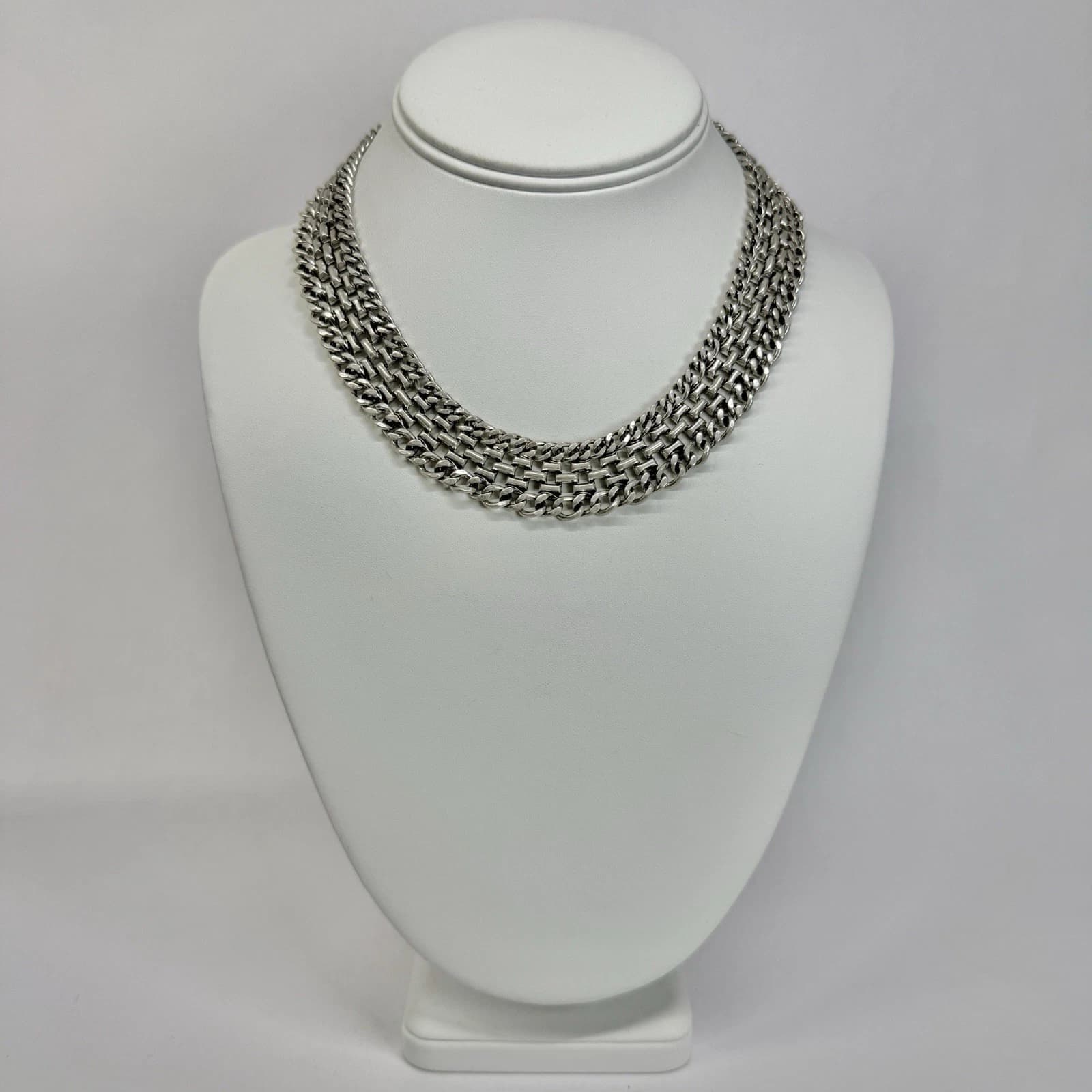 CABi Chunky Textured Weave Collar Silver Tone Vintage Necklace Jewelry N545