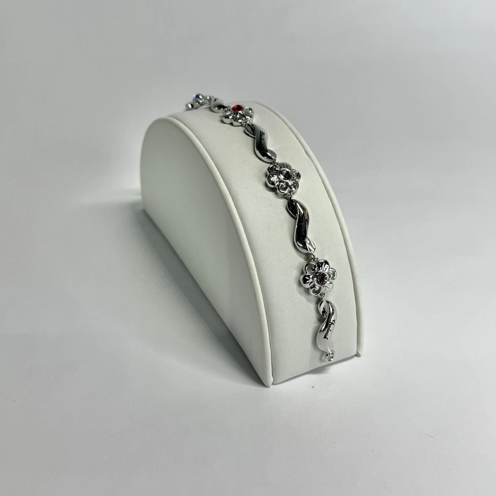 Elegant Tennis Floral Link Dainty Silver Tone Vintage Bracelet Jewelry Br246