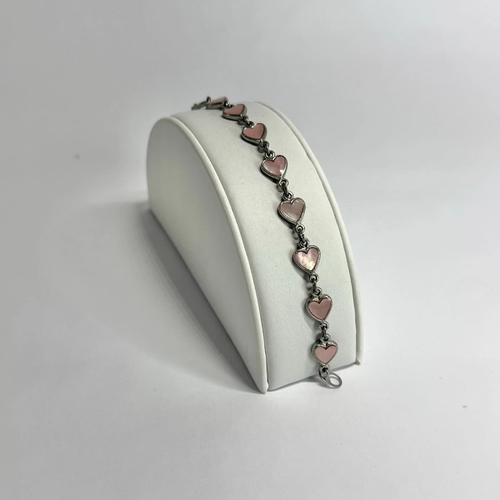Elegant Heart Link Panel Dainty Silver Tone Vintage Bracelet Jewelry Br230