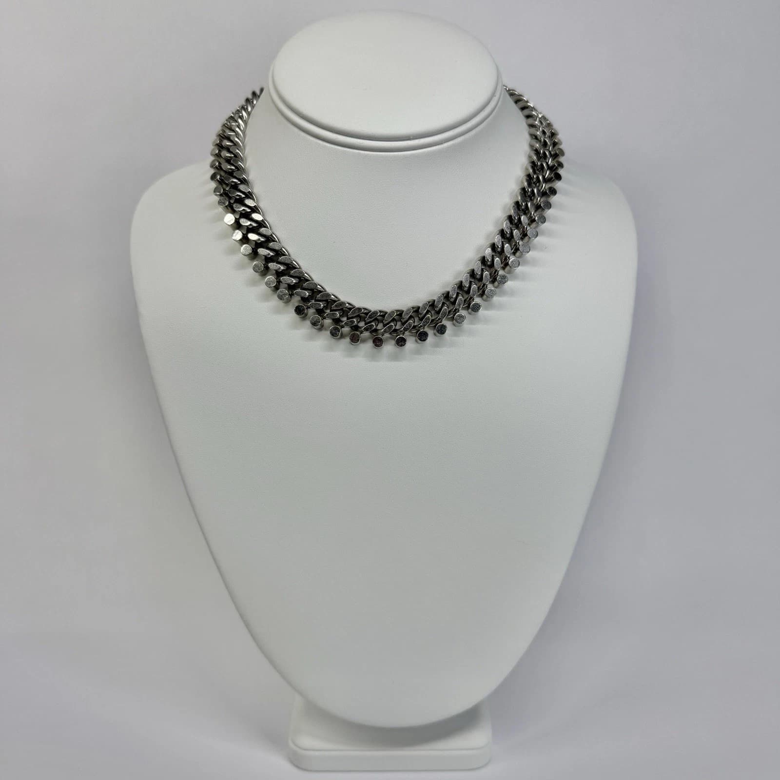 BARTEK Chunky Modernist Chain Link Silver Tone Vintage Necklace Jewelry N603