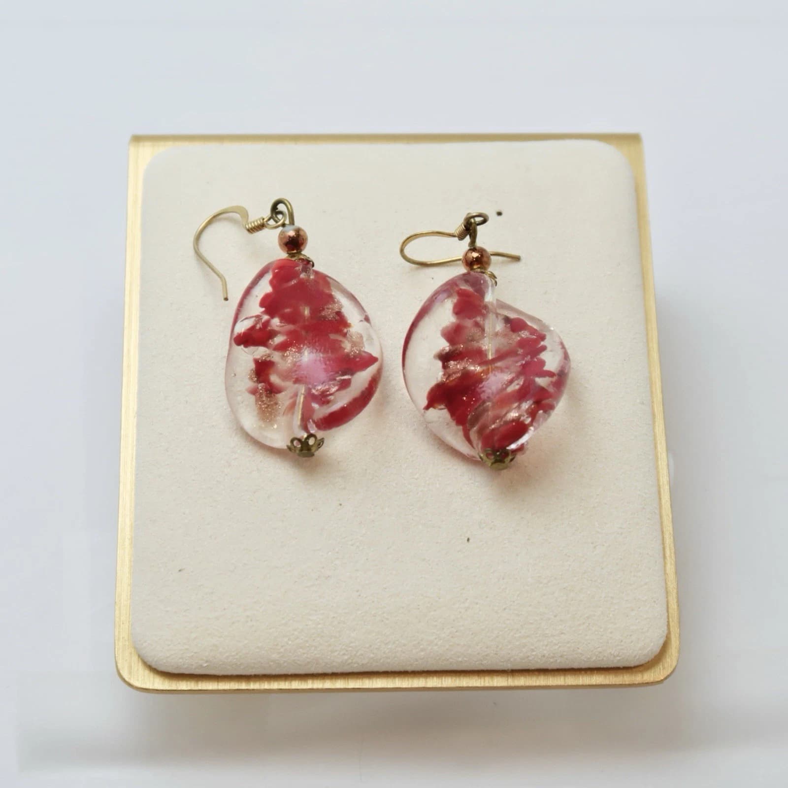 Floral Resin Glass Gold Accent Vintage Drop Earring Jewelry E27