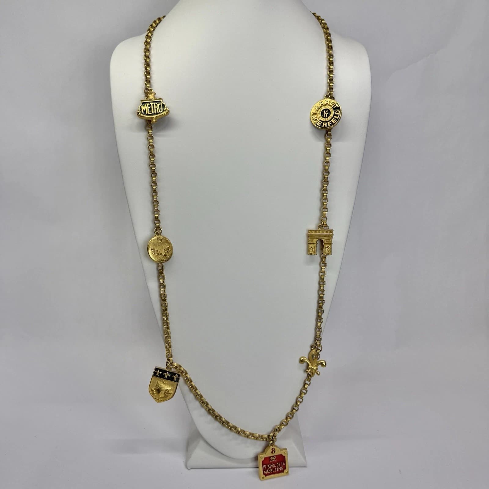 KARL LAGERFELD Enamel Charm 14 Blvd De La Madeleine Vintage Necklace N211