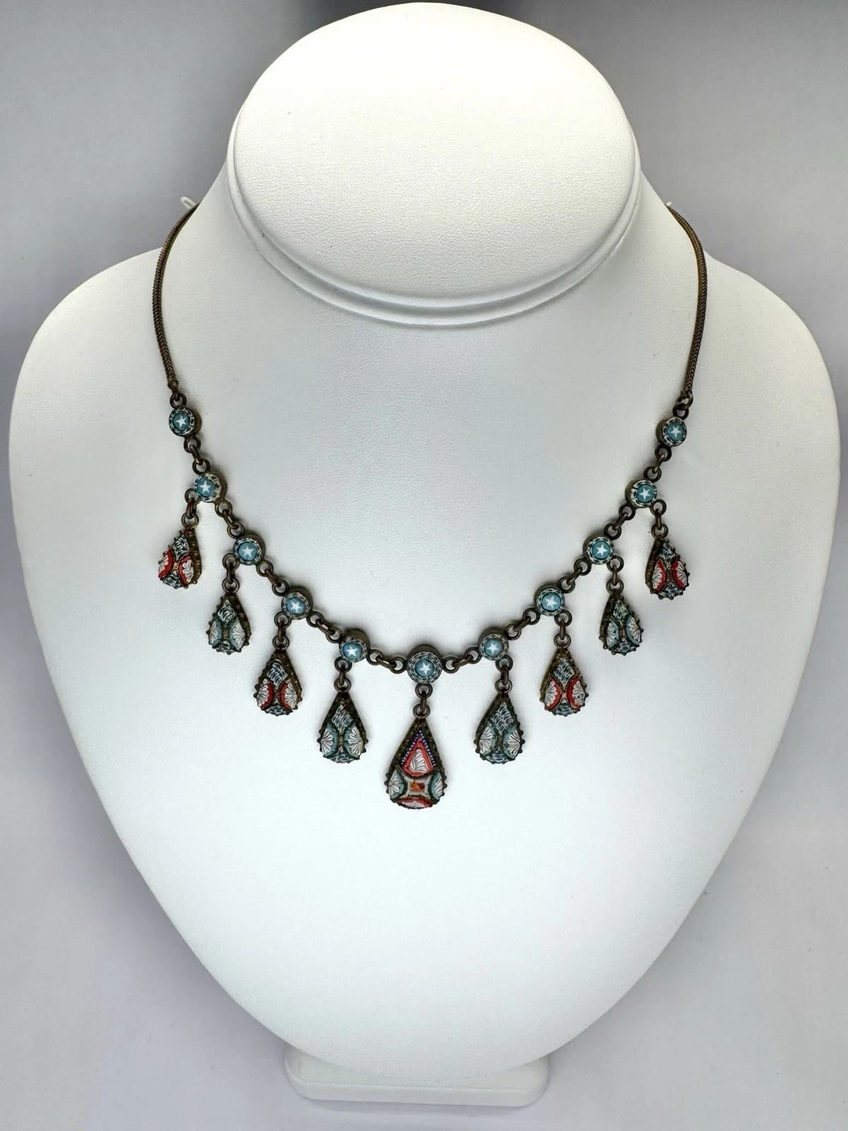 Micro Mosaic Made in Italy Floral Chandelier Drop Vintage Necklace Jewelry N114