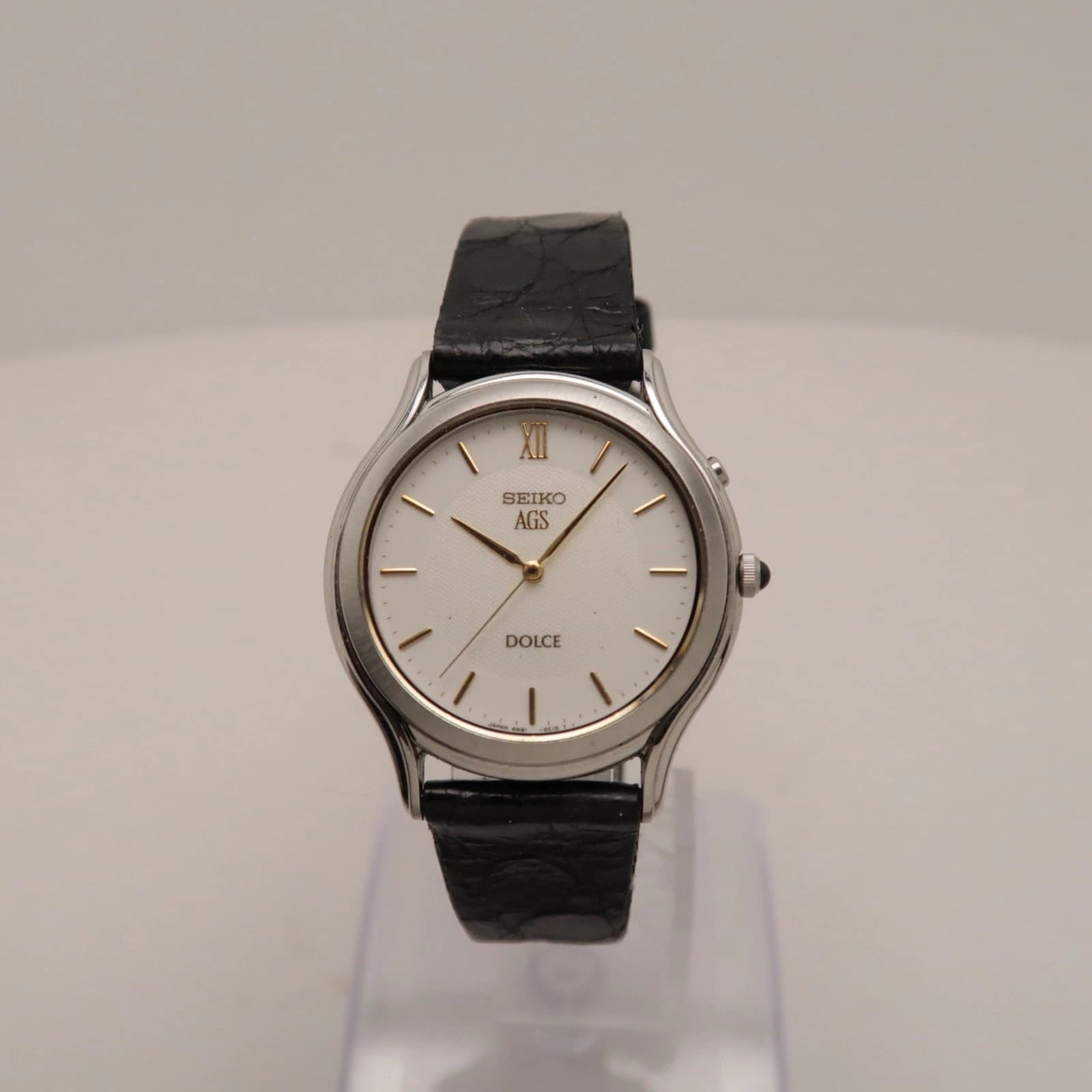 SEIKO 4M21-0B80 AGS Kinetic Analog Quartz Men Vintage Watch W412 *WORKING