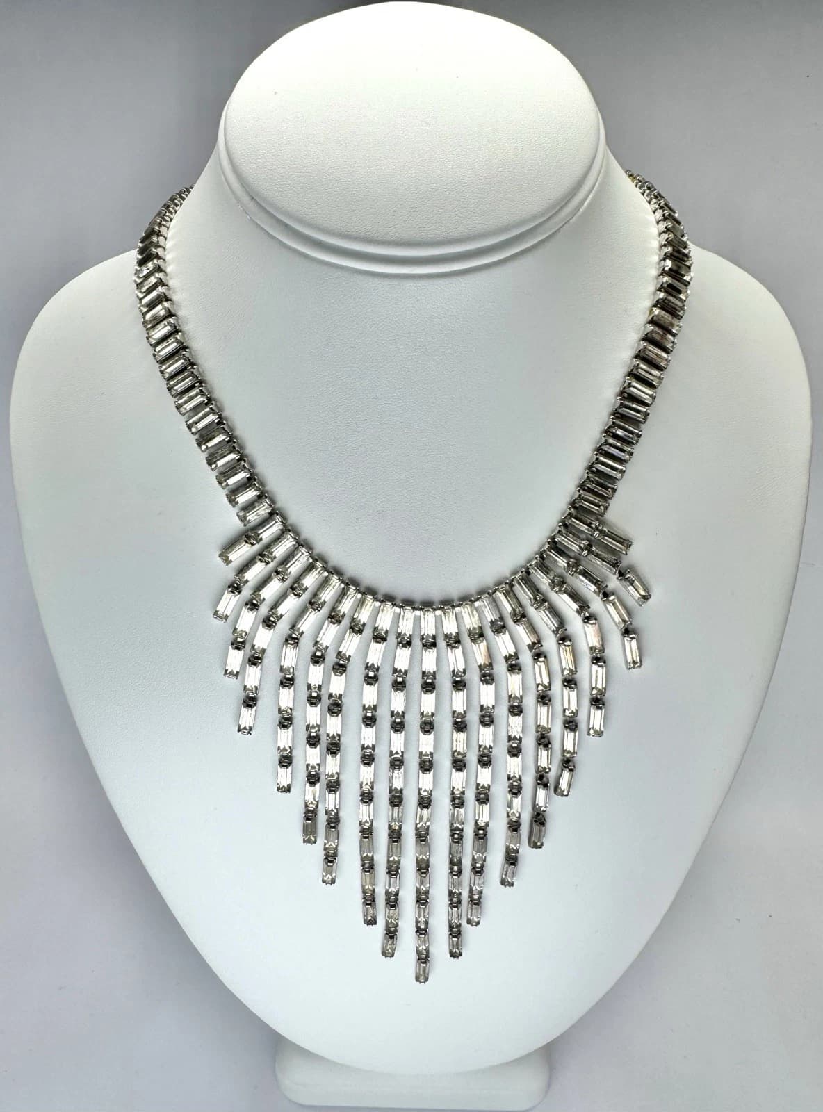 YSL Yves Saint Laurent Rhinestones Bib Waterfall Design Vintage Necklace N131