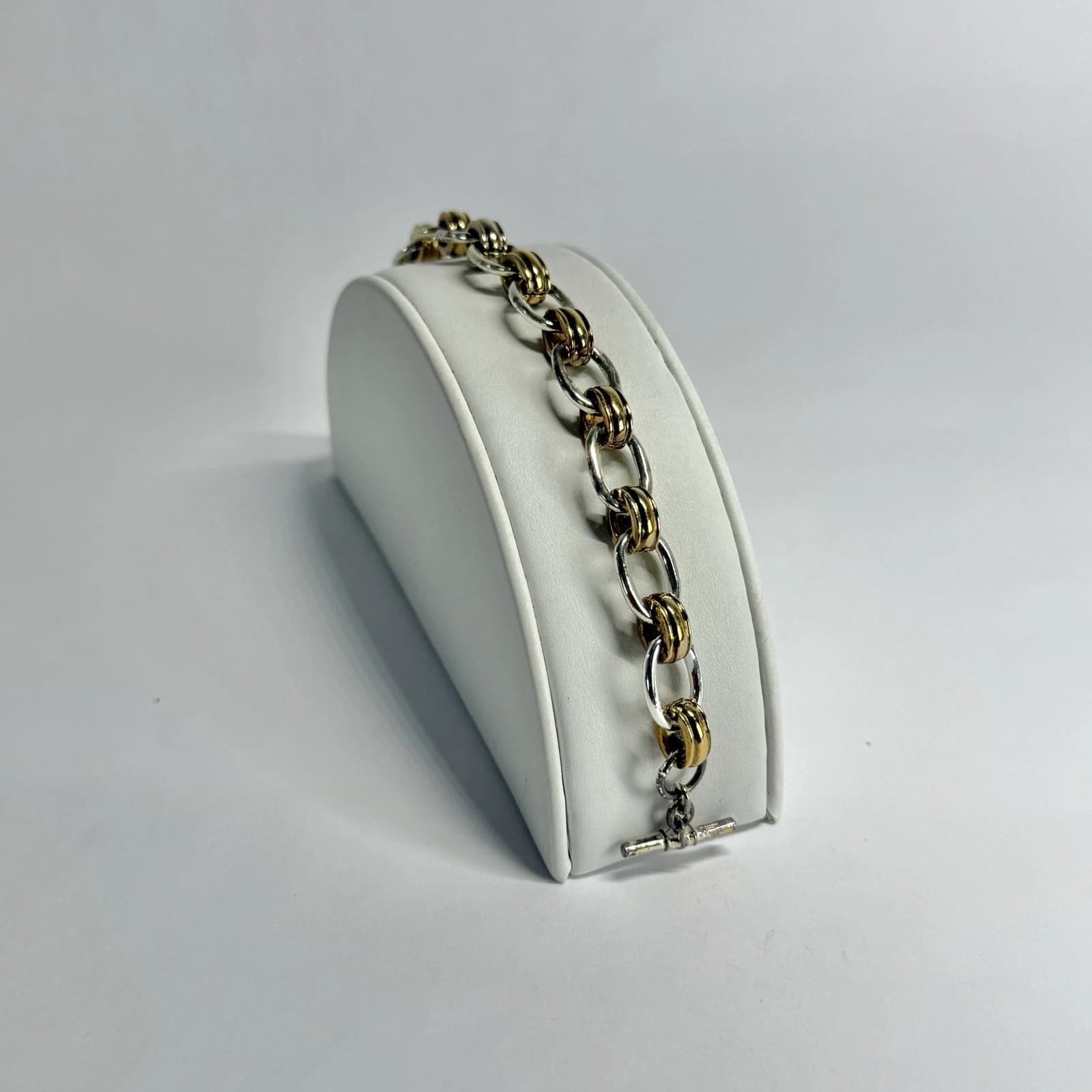 RALPH LAUREN Cable Link Toggle Silver Tone Vintage Bracelet Jewelry Br294