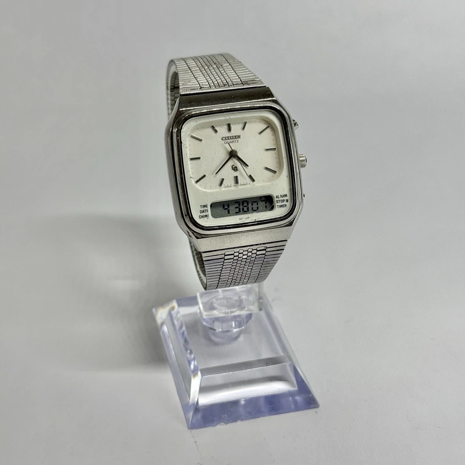 CITIZEN Cq 4-082427 Rare Ana/Digi Silver Tone Men Vintage Watch W603 *WORKING