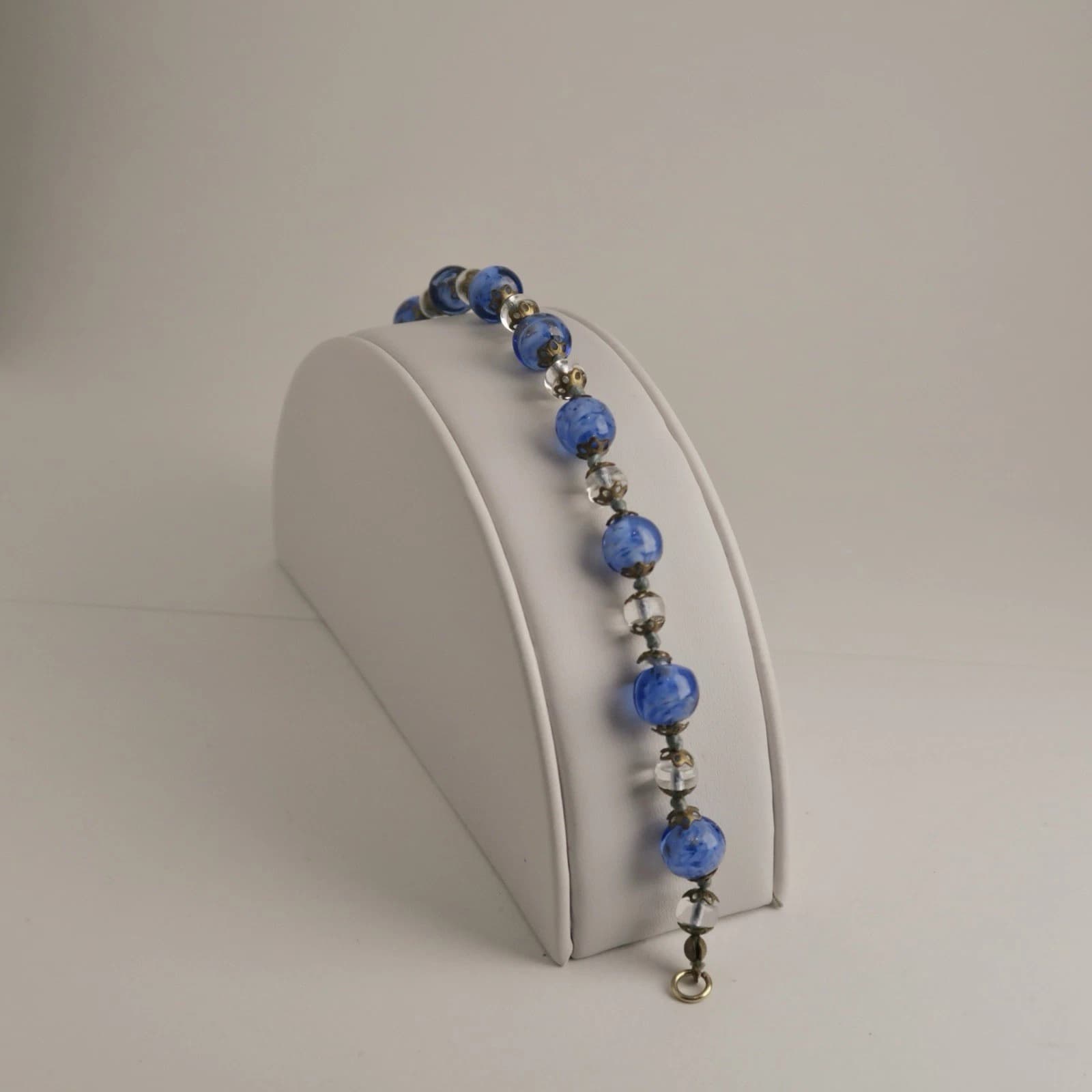 Italian Murano Blue Millefiori Glass Bead Vintage Bracelet Jewelry N156