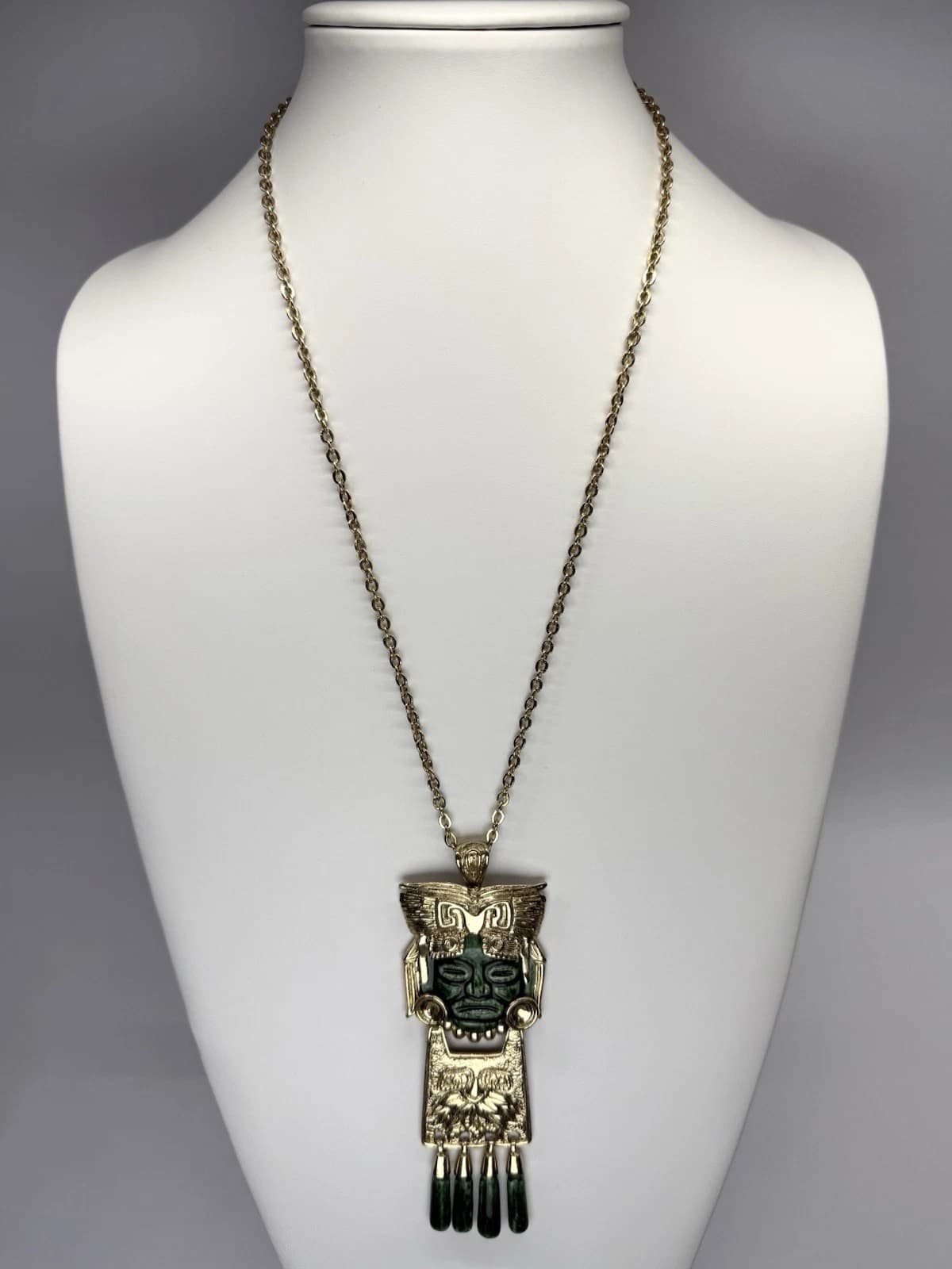 SALVADOR TERAN Marbel Mexico Ceramic Mask Bead Vintage Necklace Jewelry 34” N153