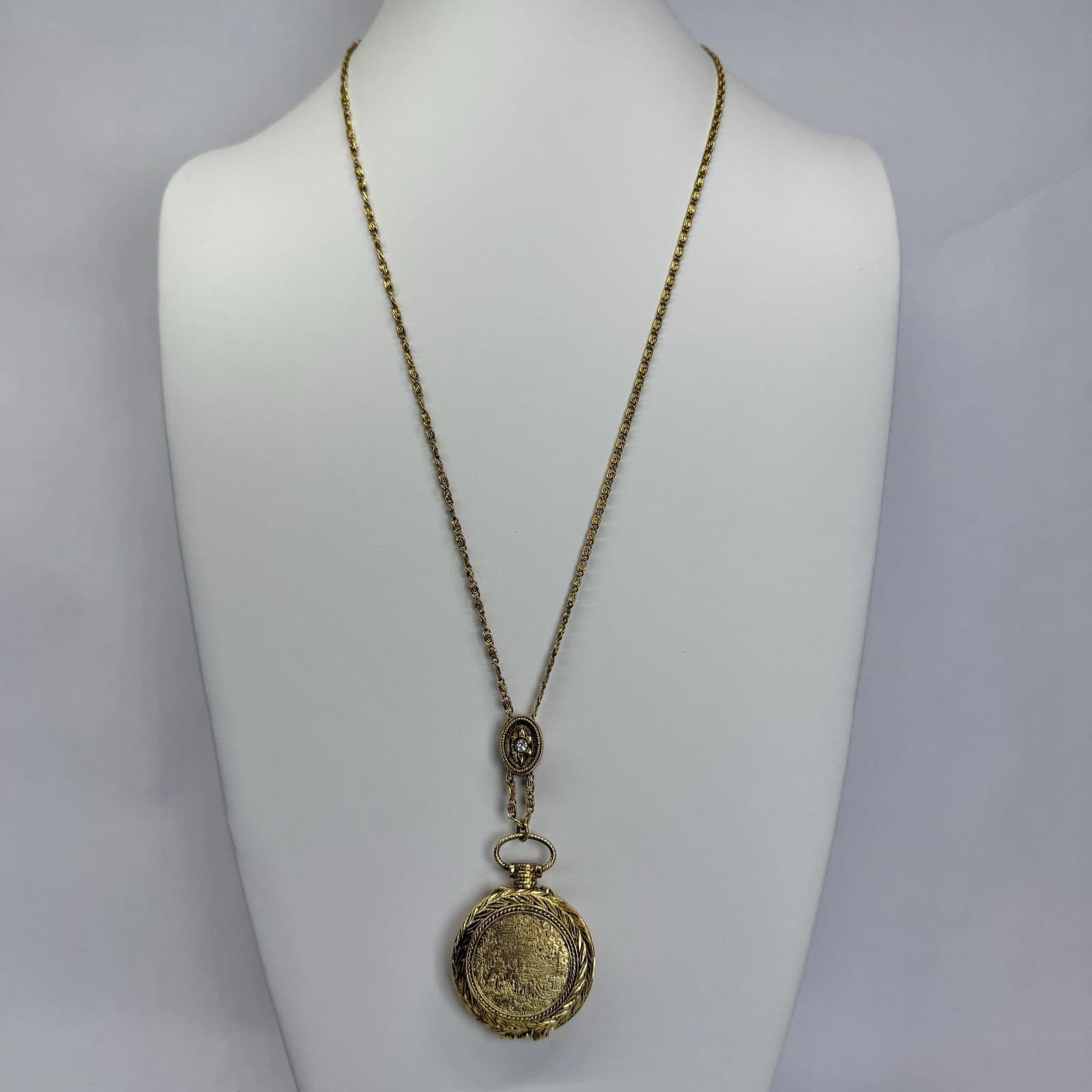 MAX FACTOR Precious Time Locket Gold Tone Vintage Necklace Jewelry N264