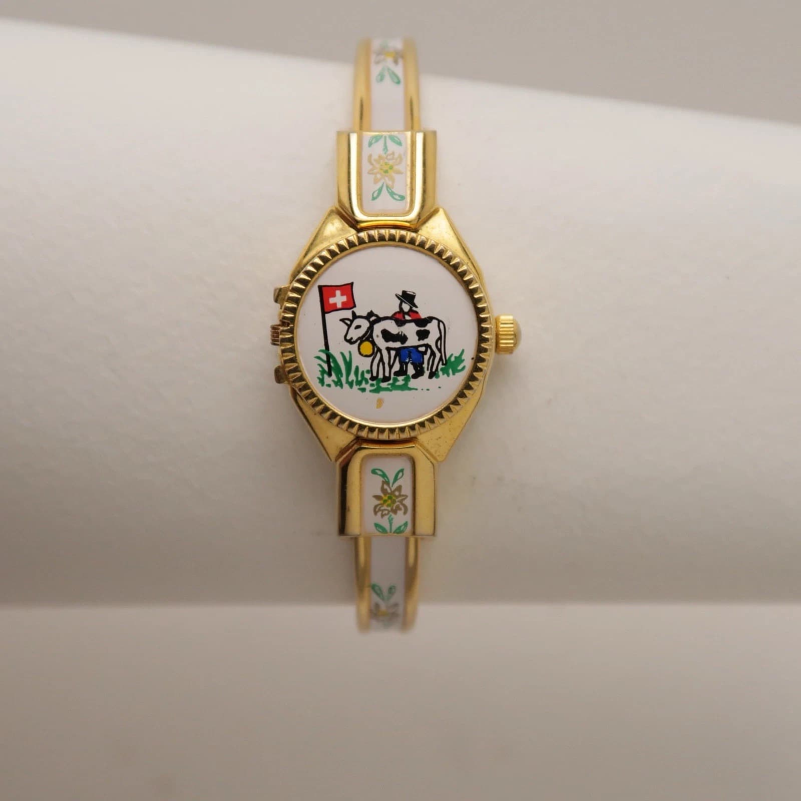 CURTIS Geneve Swiss Cow Print Analog Quartz Women Vintage Watch W380 *WORKING