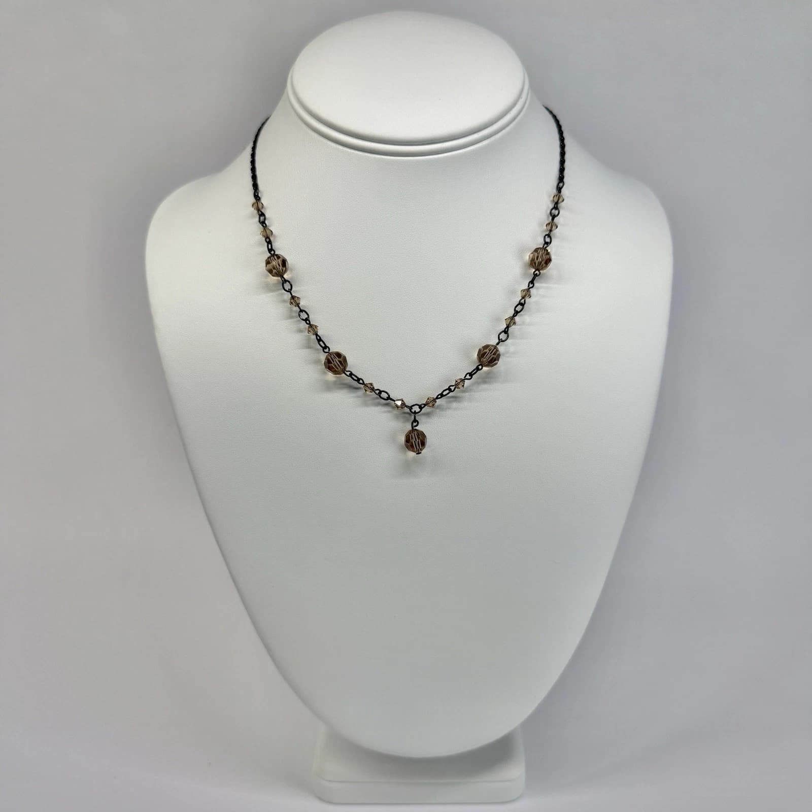 BELLAGIO USA Floral Crystal Dainty Y-Drop Silver Tone Vintage Necklace N674