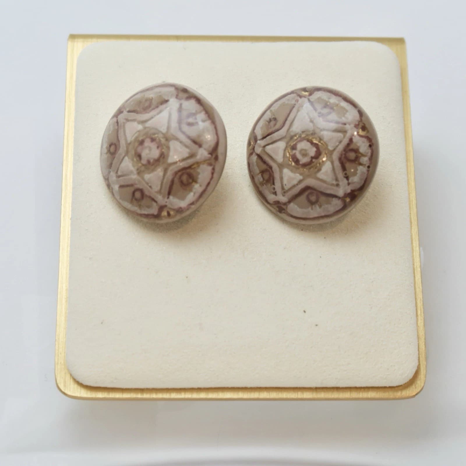 Elegant Star Lucite Brown Button Chunky Gold Flakes Vintage Earring Jewelry E75