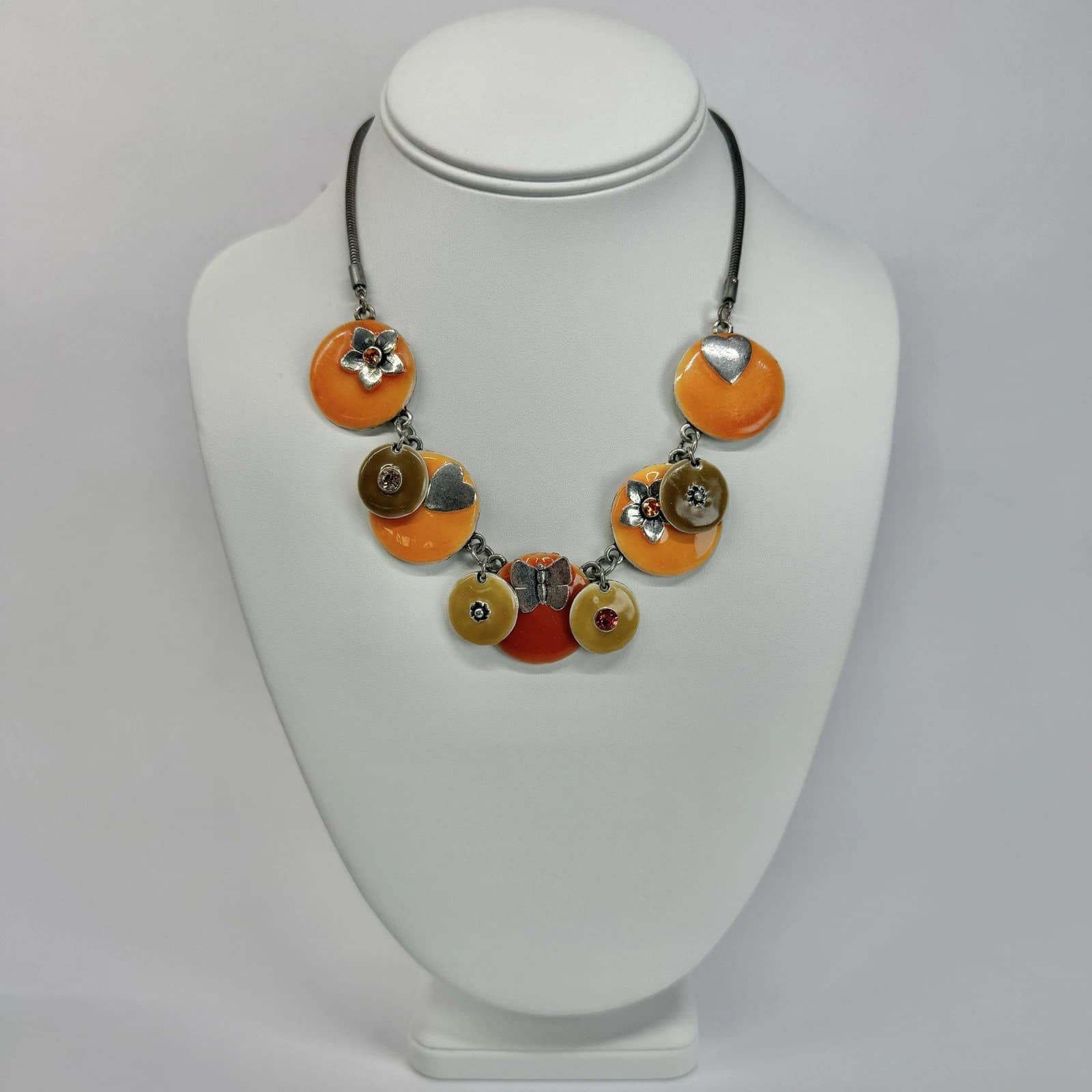 T STREET Paris Enamel Glass Beads Rhinestone Bib Vintage Necklace Jewelry N618