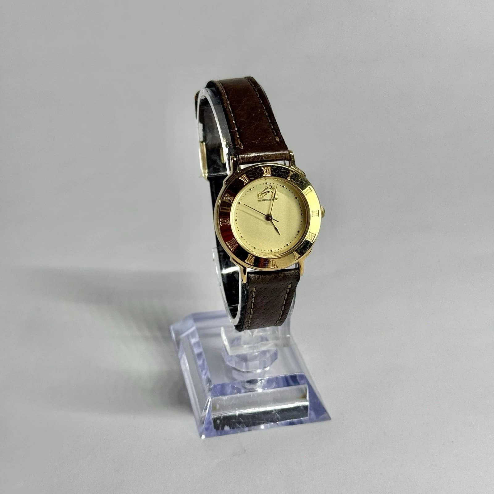 HIS MASTERS Voice Nipper Dog Quartz Gold Tone Women Vintage Watch W668 *WORKING