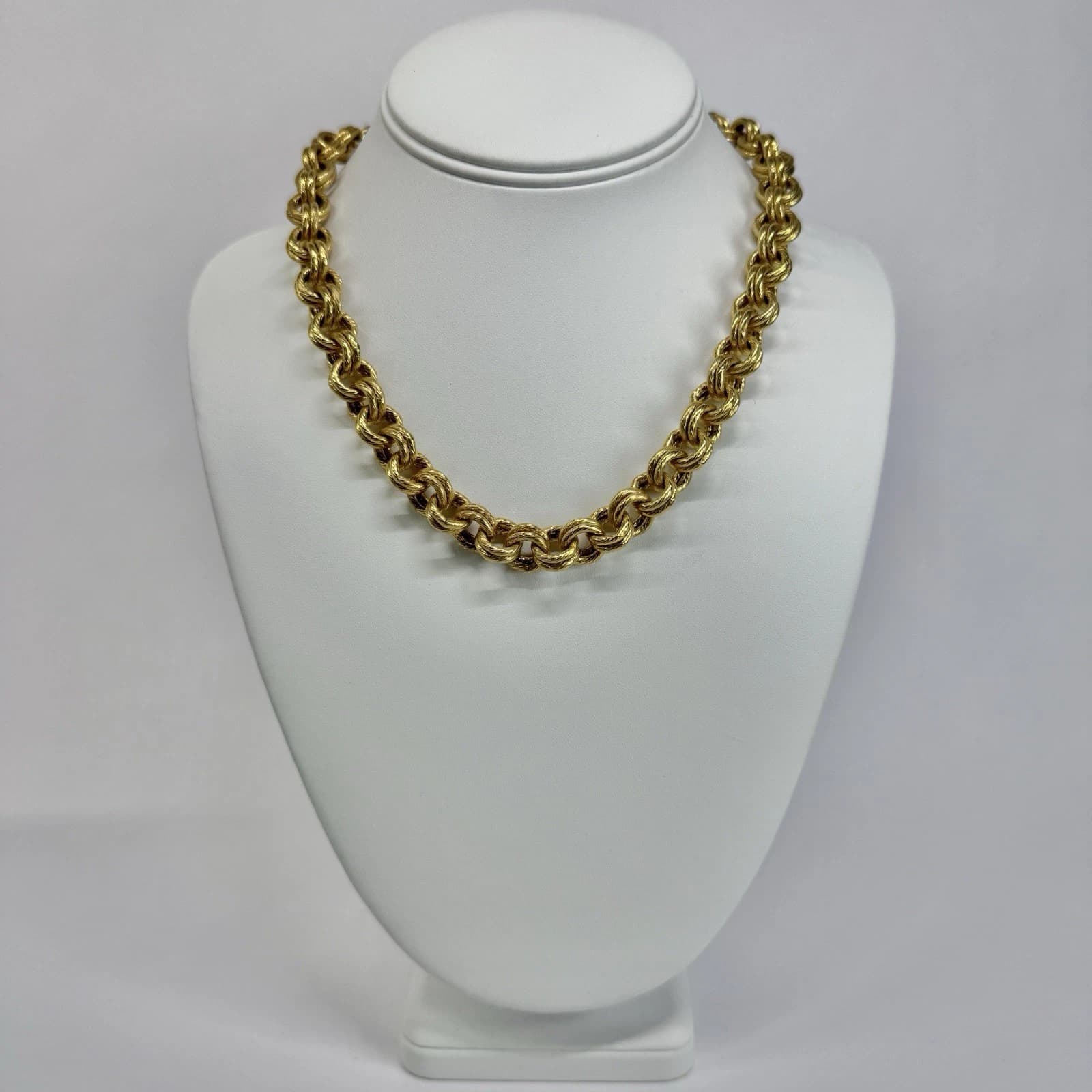 Elegant Chunky Double Link Chain Choker Gold Tone Vintage Necklace Jewelry N474
