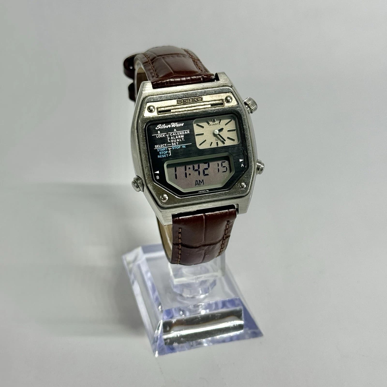 SEIKO Silverwave H239-5040 Silver Tone Ana/Digi Men Vintage Watch W506 *WORKING