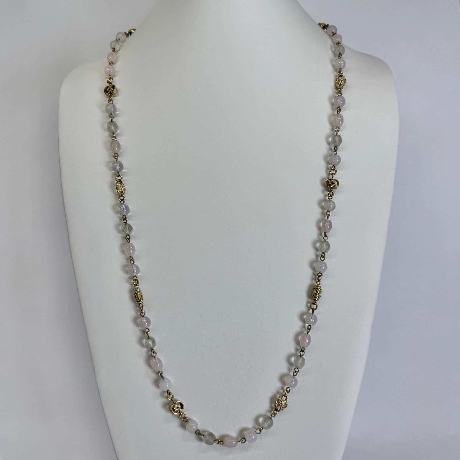 MONET Milky White Beaded Filigree Gold Tone Vintage Necklace Jewelry N312