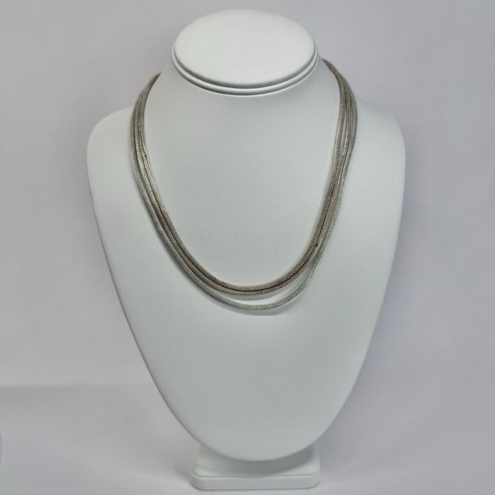 RALPH LAUREN Mesh Chain Multi-Strand Silver Tone Vintage Necklace Jewelry N583