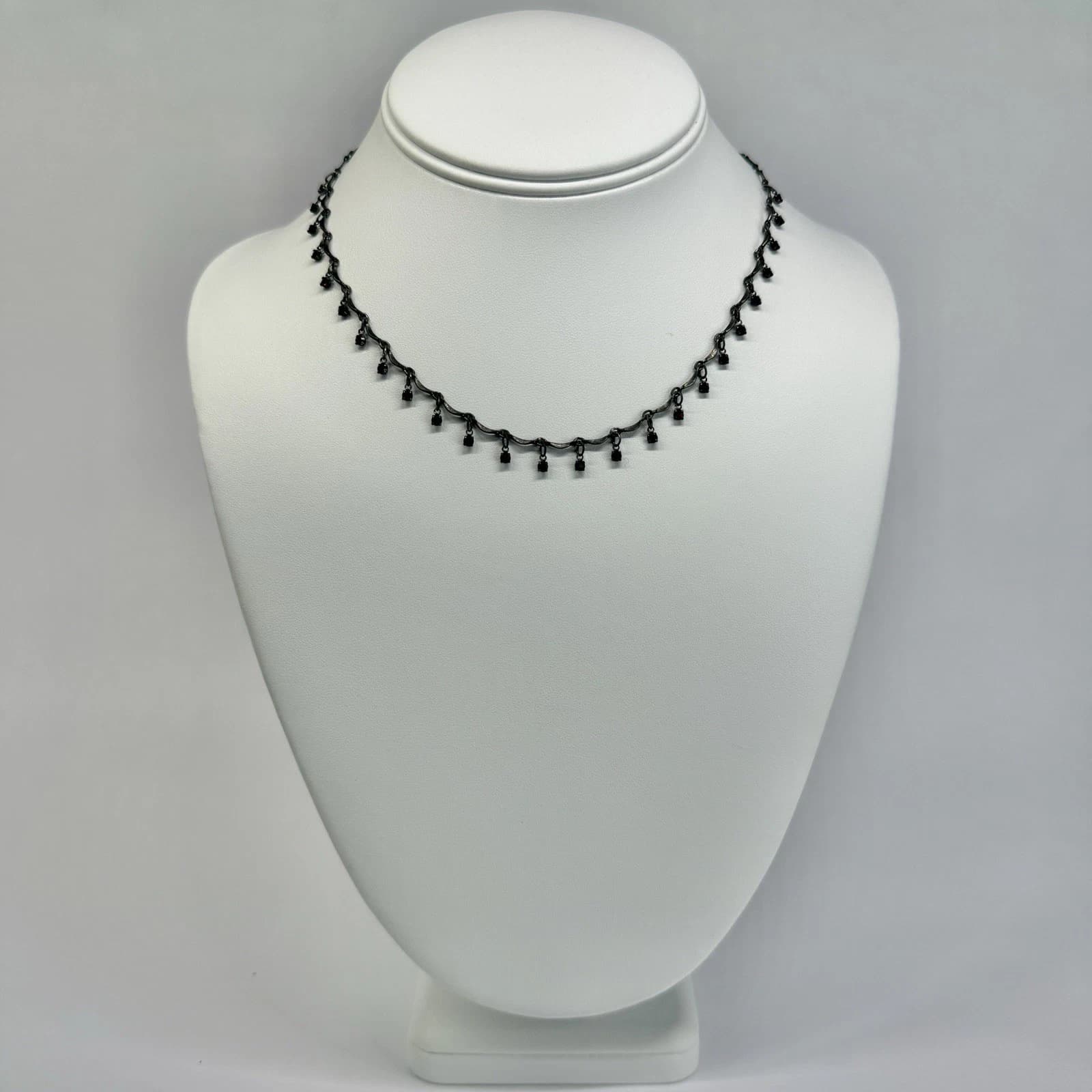 BELLAGIO USA Floral Crystal Dainty Fringe Silver Tone Vintage Necklace N667