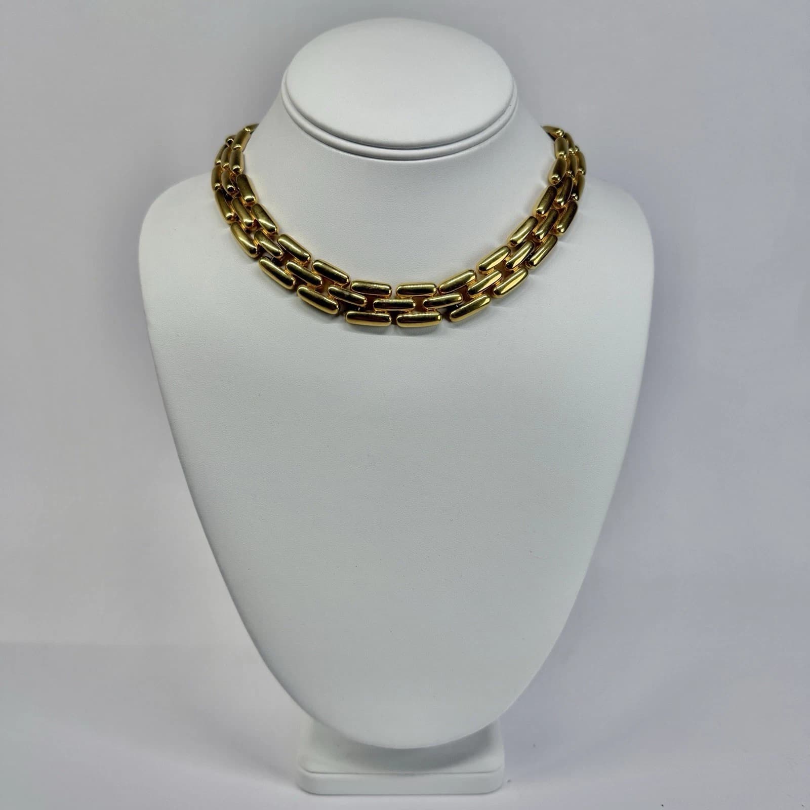 Elegant Panther Link Choker Chain Gold Tone Vintage Necklace Jewelry N375