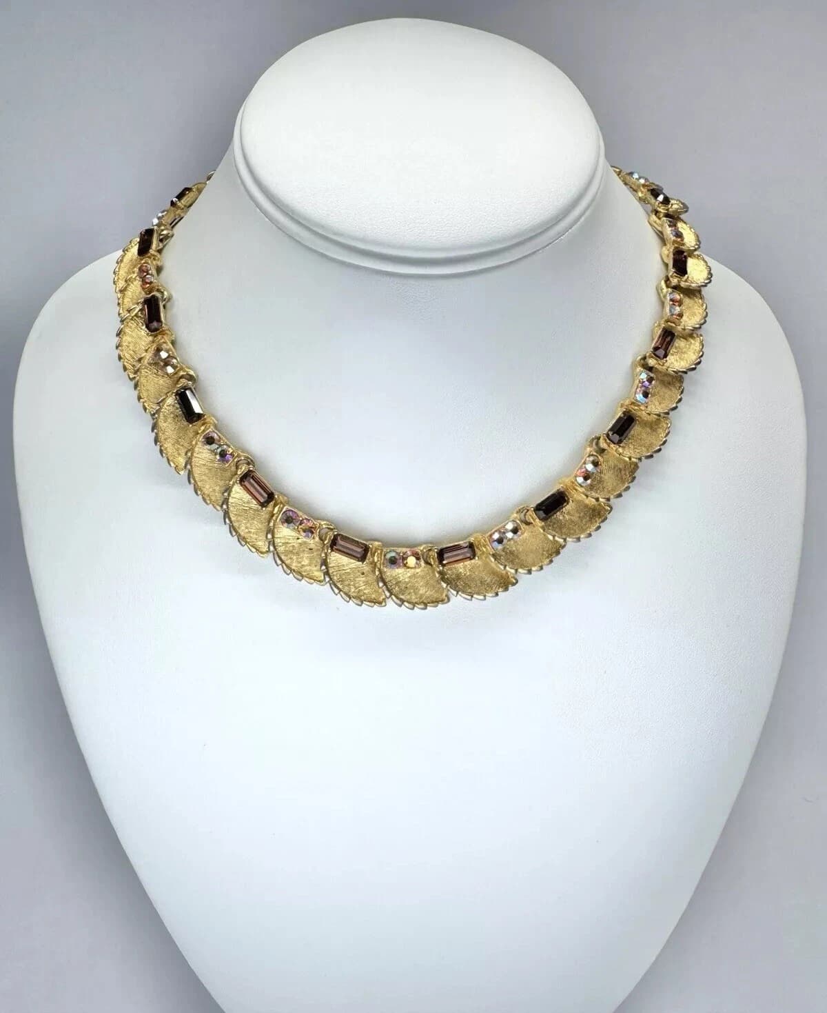 1960’s B.S.K. Rhinestone Aurora Borealis Choker Vintage Necklace Jewelry N64