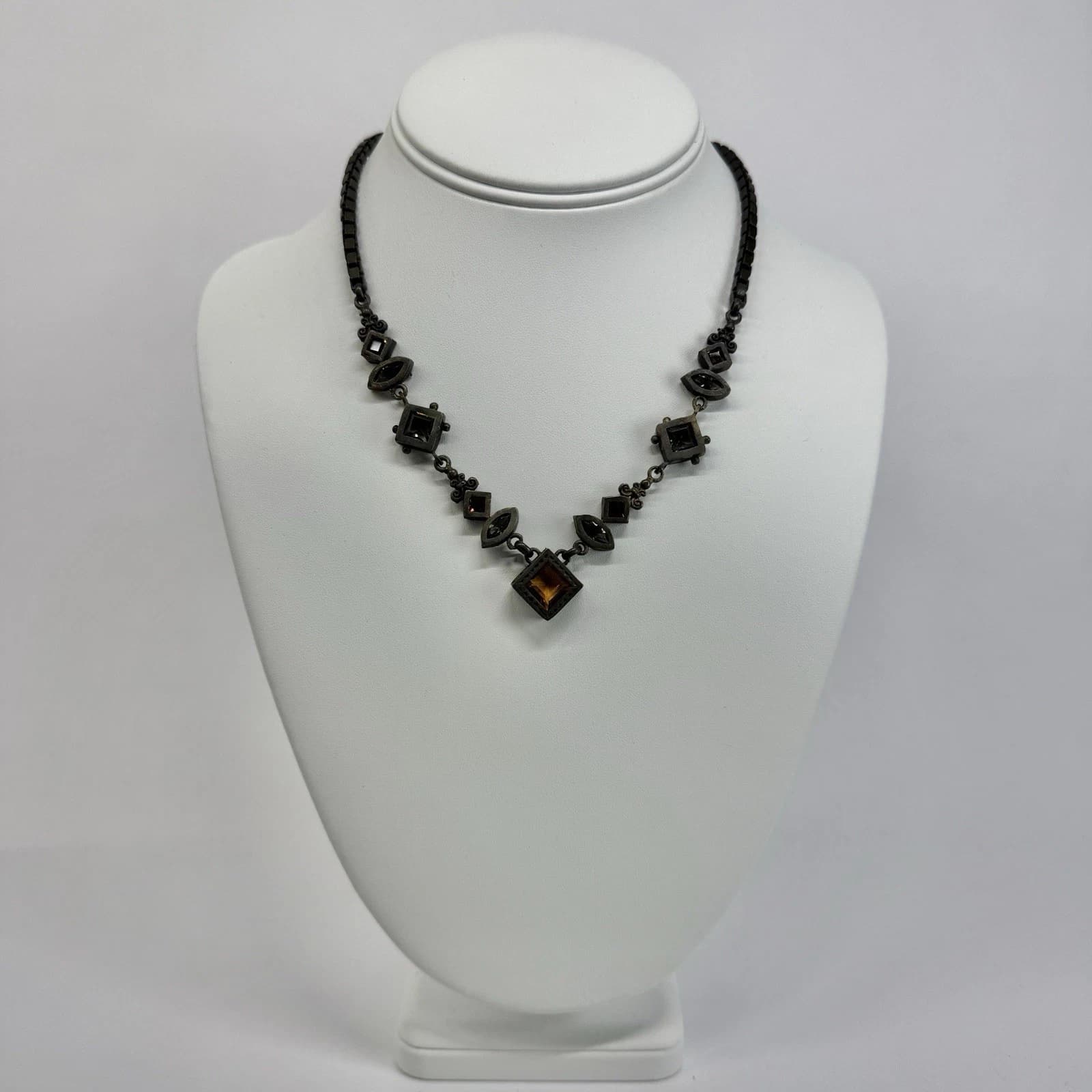 ELFI ROOSE Geometric Artisan Link Chain Vintage Necklace Jewelry N395