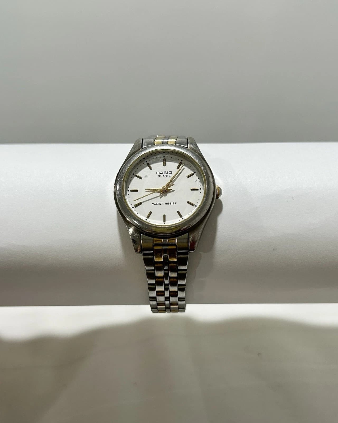 CASIO LTP-1129 Two Tone White Dial Analog Women Vintage Watch W52 *TICKING